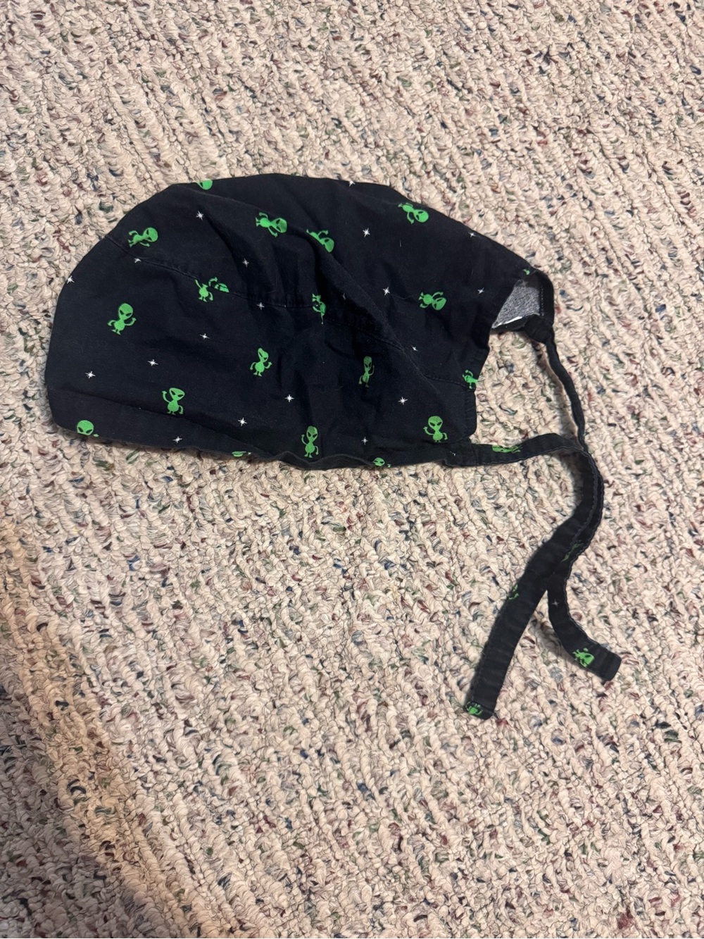 Kids Black Scrub Cap with Green Alien Print